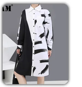 [EAM] Women Black Pattern Printed Long Spaghetti Strap Dress New Sleeveless Loose Fit Fashion Tide Spring Summer 2020 1DA358