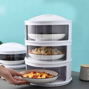 

Anti Dust Thermal Protective Transparent Keep Fresh Stackable Slid Door Food Cover Kitchen Storage Multi Layer Easy Clean