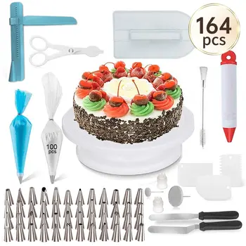 

164PC Multifunction Cake Turntable Set Cake Decorating Tools Kit Pastry Nozzle Fondant Tool Kitchen Dessert Baking Supplies