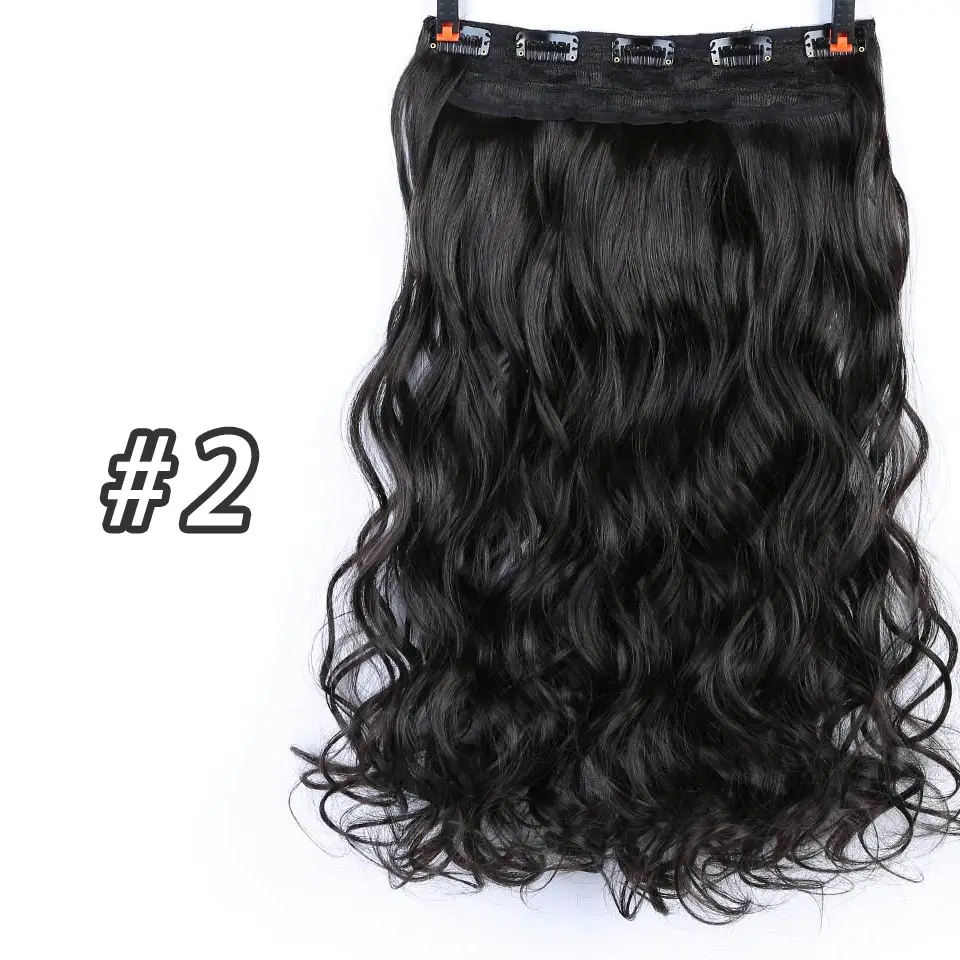 DIFEI 24 inch Long Wavy Clip in one Piece Synthetic Hair Extension Brown Black Heat Resistant Fiber 5 Clips Hairpiece for Women - Цвет: 2