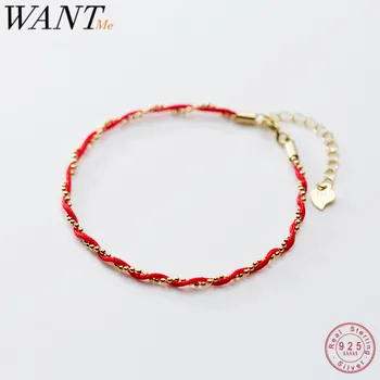 

WANTME Retro Minimalism Bead Wave Wrap Red Rope Creative Charm Chain Bracelets Real 100% 925 Sterling Silver Jewelry Accessories