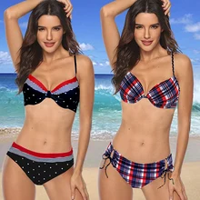 2020 新女性のホルタービキニセットプッシュアップヴィンテージ水玉水着ツーピース水着夏の女性のプラスサイズの水着スーツ xxl(China)