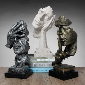 

Resin Silence Mask Statue Abstract Statuettes No Say No See No Hear Mask Sculpture for Office Vintage Home Decor WJ526