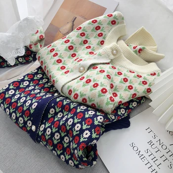 

Gentle Jacquard Sweater Jacket Women Autumn and Winter Loose Western Style Single Row Bead Button Sweater Cardigan