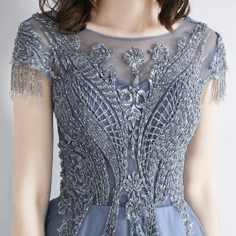 Robe De Soiree, платье для выпускного вечера, длинное,, Тюлевое, с аппликацией, с рукавами-крылышками, вечерние платья, Vestidos De Gala