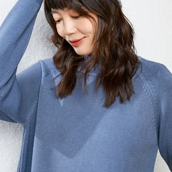 

Ladies New High Neck Solid Color Casual Long Sleeve Knit T-shirt 2020 gray