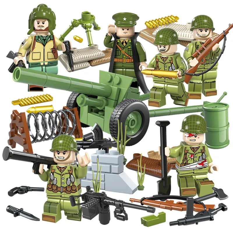 

WW2 Military Army Soldier Figures Building Blocks Army Soldier M1 Sunshade net helmet Weapon Accessories Bricks Toy for Children