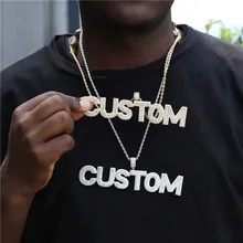 Hip Hop Custom Name Baguette Cubic Zircon Iced Out Letters Personized Pendants Necklaces Customized Men Rope Chain Jewelry