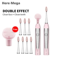 Здесь Мега звуковая электрическая зубная щетка для взрослых, автоматическая ультра звуковая зубная щетка, сменные головки зубной щетки, USB зарядка, отбеливание 606
