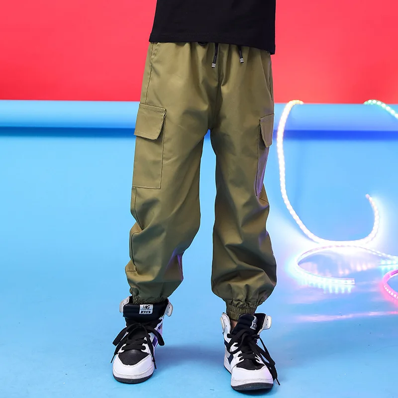 army green pants Детская модная одежда в стиле хип-хоп черная толстовка с высоким воротником, рубашка Топ, повседневные штаны для бега, для девочек, костюм для джазовых танцев, одежда - Цвет: army green pants