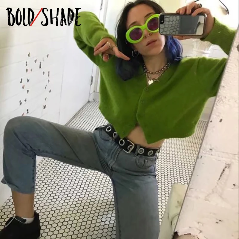 

Bold Shade 2000s Vintage Style Cardigan Sweaters Solid Long Sleeve V-neck Women Crop Tops Harajuku Y2k Knitwear Fashion Sweater