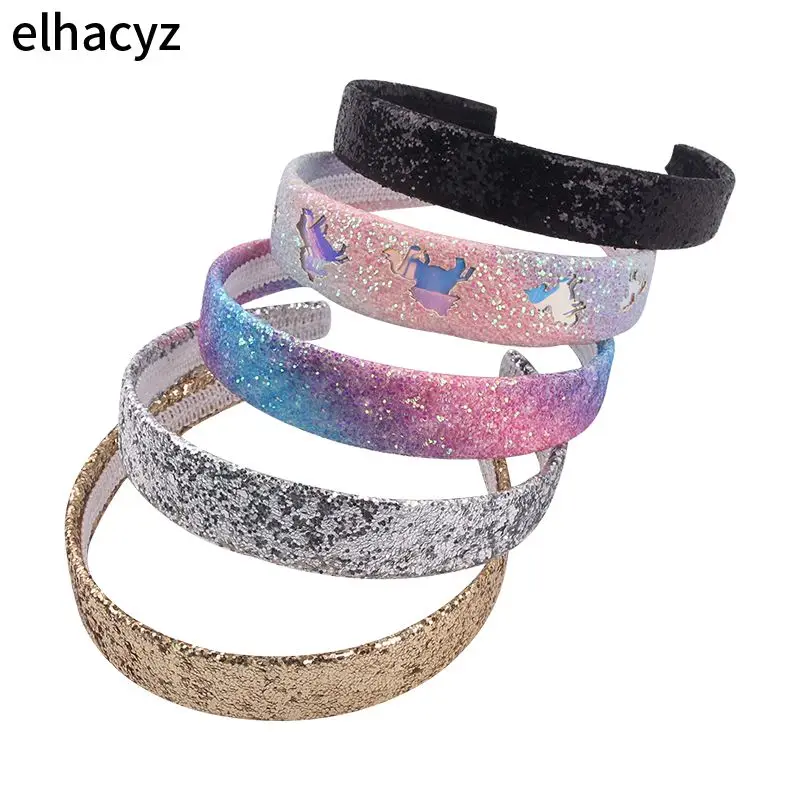 1PC 2024 New Glitter Sequins Rainbow Colors Hairbands Chic Hair Accessories Hollowed Unicorn Headbands for Girls Sweet Headwear