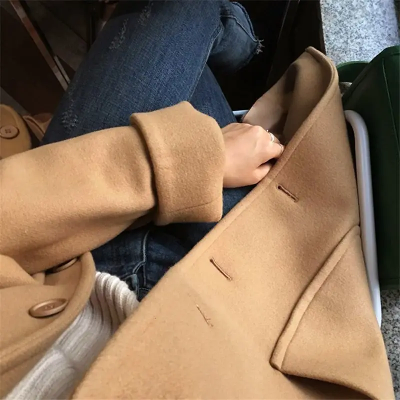 Зимнее длинное теплое модное женское пальто из смешанной ткани, женское свободное повседневное однобортное шерстяное пальто в консервативном стиле, верхняя одежда, куртка B64