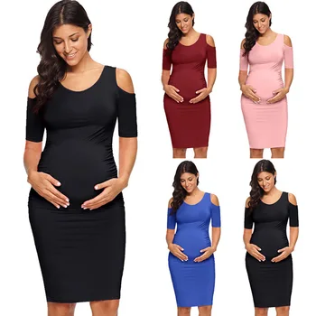 

Women's Baseball Raglan Short Sleeve print splice Maternity Dresses Bodycon Pregnancy Clothes Mama Knee Length Pregnant Dress