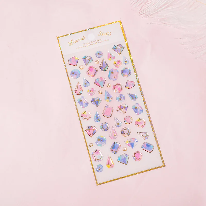 Hoja de diamante rosa, Gema de cristal 3D, pegatina decorativa, decoración de diario, cuaderno, 1 hoja