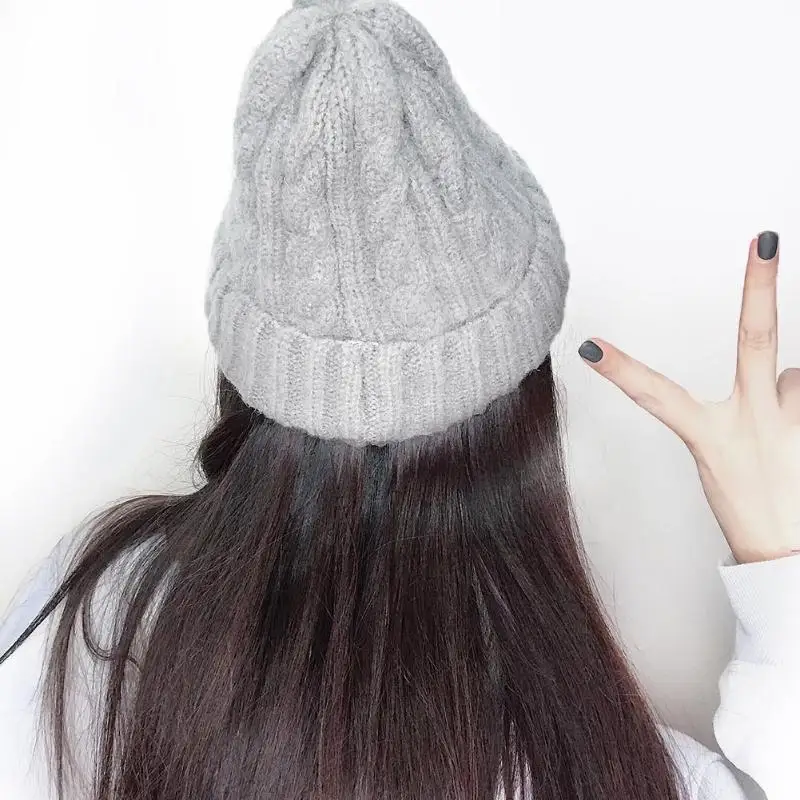 Korean Lovely Knitted Hat Women Girls Autumn Winter Warm Solid Color Caps