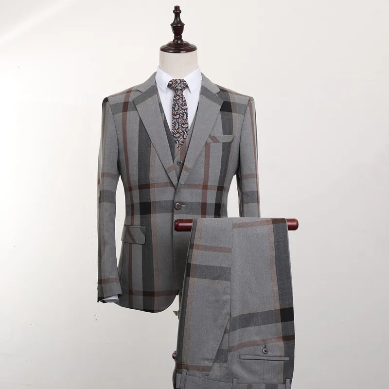 

Men's Plaid One Button Business Casual Suit Fashion Urban Standard Suit Vest Pants Three Piece Men's Suit