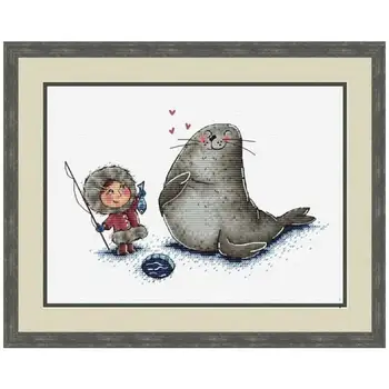 

Girl and seal cartoon patterns Counted Cross Stitch 11CT 14CT 18CT DIY Chinese Cross Stitch Kits Embroidery Needlework Sets