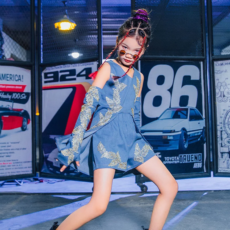 

Костюм для джазовых танцев, одежда для девочек в стиле хип-хоп, комплект для современных уличных танцев, детская модная одежда для подиума, шоу DQL5753