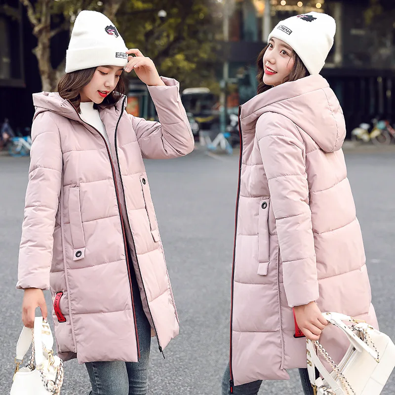 

Photo Shoot South Korea Dongdaemun 2019 New Style down Jacket Cotton-padded Clothes Women's Mid-length Hooded Simple Fashion Stu