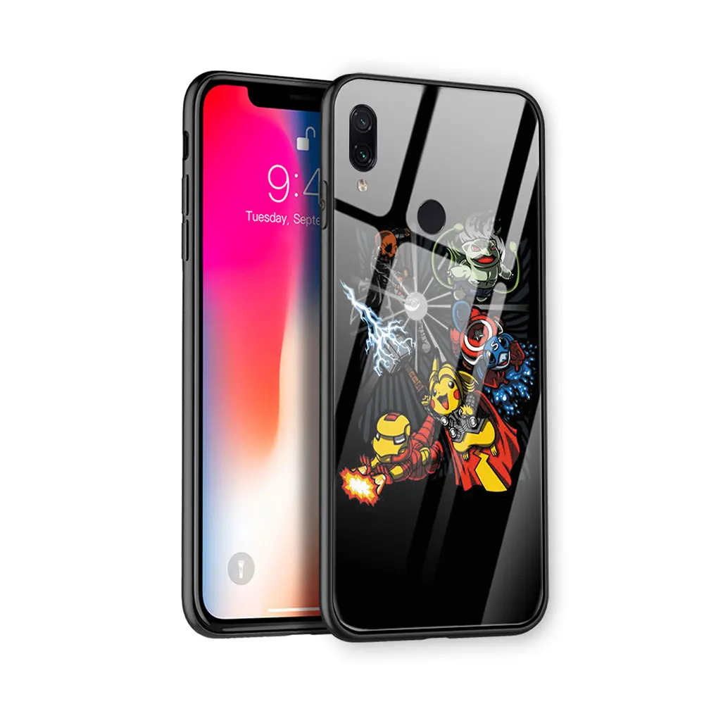 Забавные японское аниме PIKACHU закаленное стекло чехол для Xiaomi Redmi 5plus 5 6plus 6A 6pro 7 S2 K20 Pro Note 5, 7, 8, чехол для телефона в виде ракушки