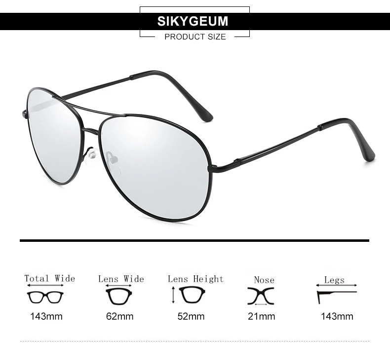 Sikygum фотохромные солнцезащитные очки, мужские поляризованные очки для вождения, Ночные очки, Металлические Авиаторы, солнцезащитные очки, зеркальные, UV400, gafas de sol