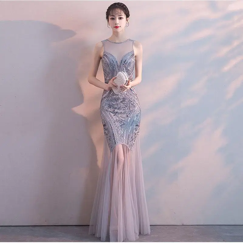 Длина до пола, кружевное элегантное платье пэчворк, Cheongsam, без рукавов, сексуальное макси платье, короткий рукав, длинный Qipao, Сетчатое облегающее платье - Цвет: Серый