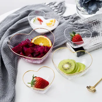 

Heart-shaped Crystal Creative S M L Transparent Glass Bowl Suitable for Home Dessert Ice Cream Fruit Salad Bowl