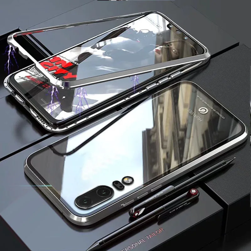 YonLinTan Coque чехол для huawei p 20 p20 pro lite p20lie p20pro Металлическая магнитная рамка Адсорбция закаленное стекло чехлы