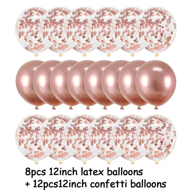 20Pcs Rose Gold Balloon Set Confetti Metallic Balloons Birthday Party Wedding Decoration Anniversary Globals Baby Shower Balloon 20pcs rose gold setB