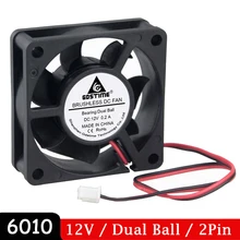 Gdstime – ventilateur de refroidissement 12V, 60mm, 6020 cc, 60mm x 20mm, 6cm, pour boîtier d'ordinateur, CPU, moteur à roulement à billes, 2 pièces