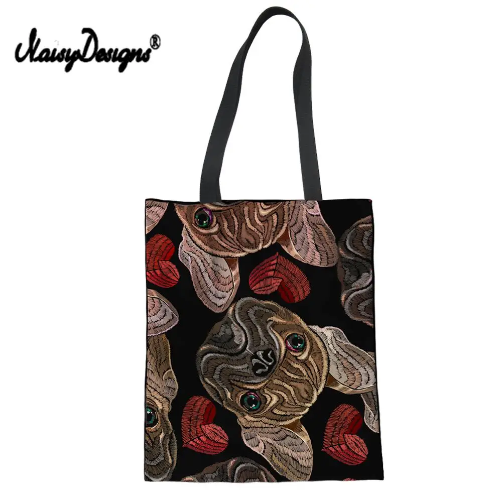 

NOISYDESIGNS Women Canvas Tote Bag Cotton Cartoon Dog Print Shopping Bags Foldable Female Handbag Reusable Eco Beach Shopper Bag