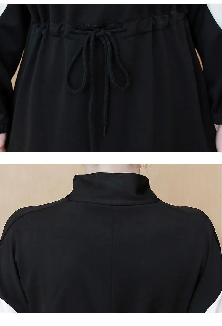 4XL 5XL женское осеннее платье большого размера повседневное свободное платье на молнии с завязками на талии зимнее платье с высоким воротом большого размера платье с длинными рукавами
