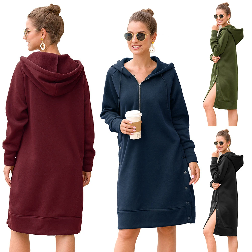 

CHANWELL Long Sweatshirt Women Hoodies Long Sleeve Solid Female Dress Sweatshirt Hooded Ladies Pullovers Plus Size Hoody Tops