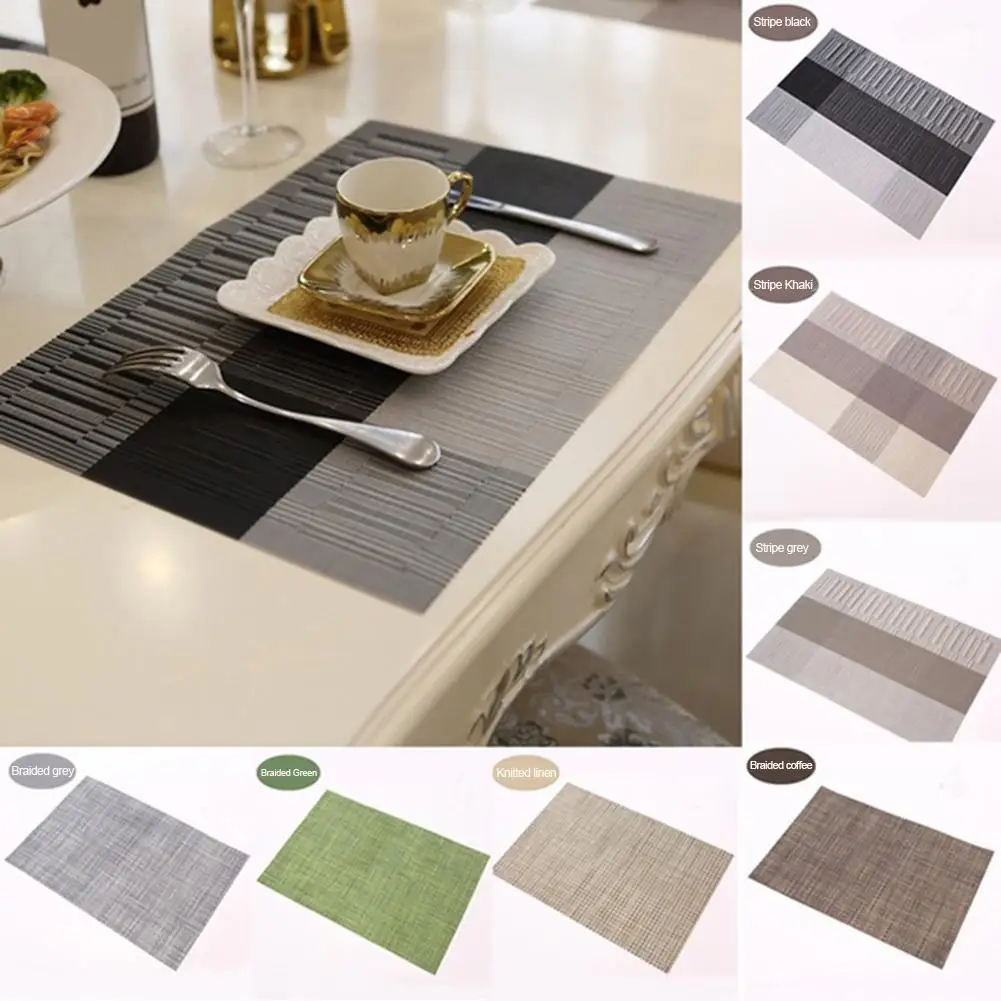 

Kitchen PVC Dining Table mats Stain-Resistant Dining Disc Bowl Pad Heat Insulation Non-slip Stripe Pads Waterproof Placemat