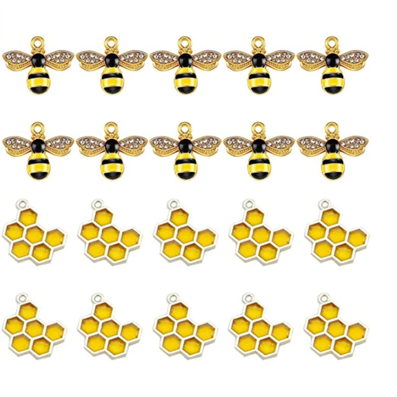 6Pcs/lot Cute Enamel Metal Bee Honeycomb Penadnt Charms for Necklace Bracelet Earring Diy Jewelry Making Accessories | Украшения и