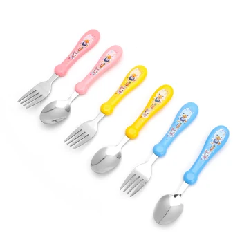 

Kids Baby Cartoon Fork and Spoon Set Tableware Stainless Steel Forks + Spoons Feeding Gift