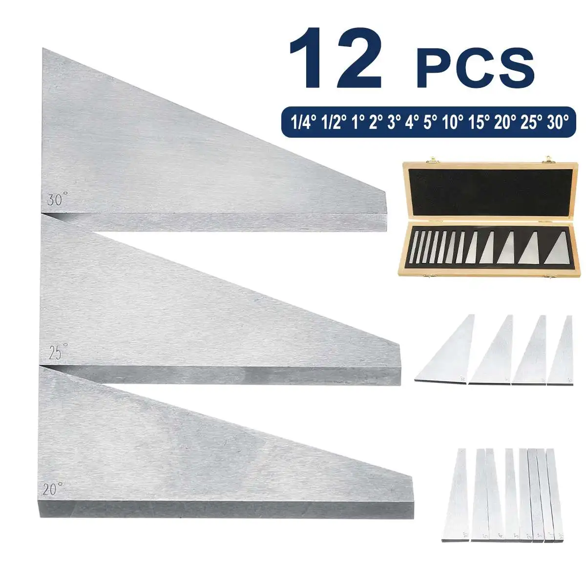 

12pcs Manganese Steel Precision Angle Blocks Set 1/4 to 30 Degree Gauge Milling Machinist Lathe Tools