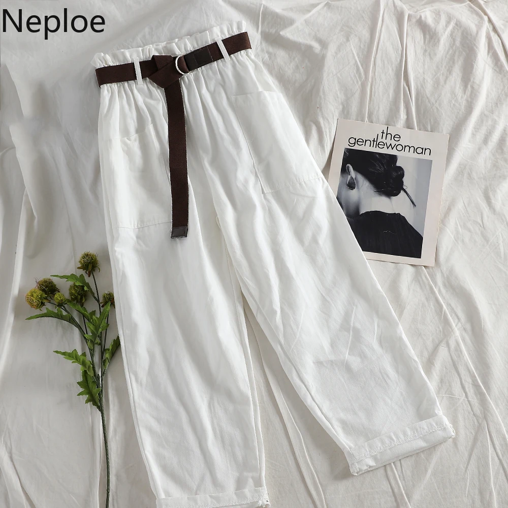 Neploe/корейские новые женские брюки с высокой талией, однотонные прямые брюки карго, Свободные повседневные штаны Harajuku, уличные джоггеры, Pantalon Mujer 90236