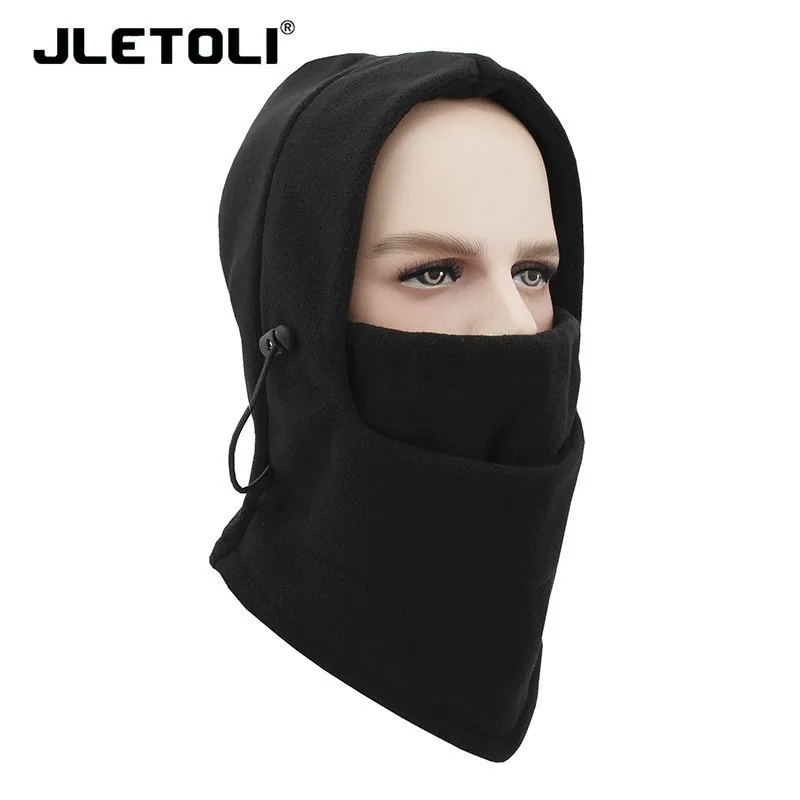 JLETOLI Открытый Осень Зима ветрозащитный флис теплый Facemask лыжный головной убор с капюшоном шапка Велоспорт езда обучение маска - Цвет: black