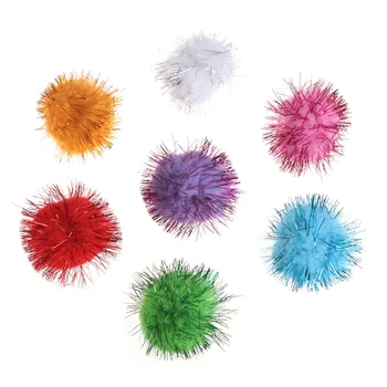 

70pcs 3.5cm Glitzy Tinsel Sprayed Pompoms Balls Cat Toys B95B