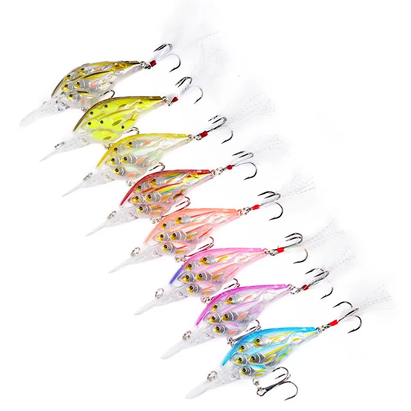 

1PCS 8cm 9.4g Crankbait Fishing Lures Minnow Wobbler Group Fish Hard Artificial Bait Bass Pike With Feather