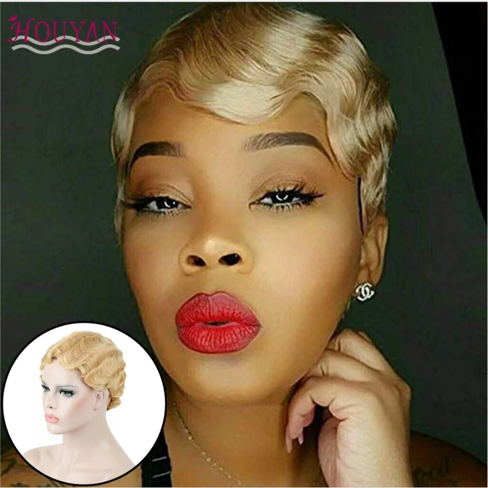 HOUYAN 6Inches Long Afro Kinky Curly Wigs for Black Blonde Mixed Brown Heat Resistant Hair