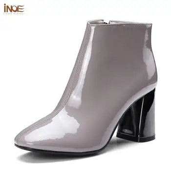 

INOE 2020 New Spring Fashion Women Boots Genuine Leather High Heels Pumps Autumn Casual Shoes Woman Boot Grey Black