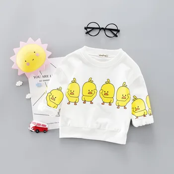 

2020 Spring And Autumn New Girl T-shirt Cartoon Little Duck Top Round Neck Boy T-shirt Casual Loose Baby Cotton Long Sleeve