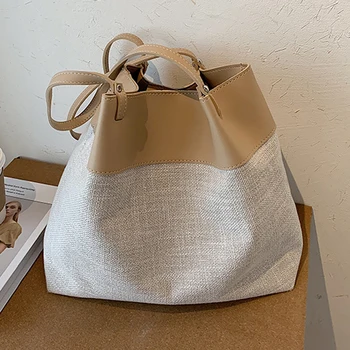 

Large capacity women's bag PU Leather Bucket Bags Single Shoulder Handbag high quality woven Tote Bag