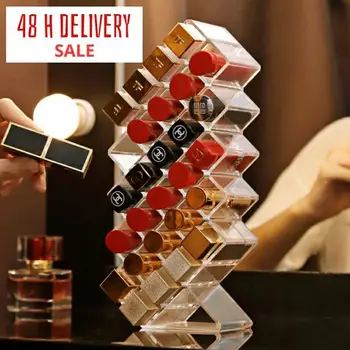 

28 Grid Lipstick Storage Box Transparent Makeup Organizer Acrylic Lipstick Display Stand Stackable Plastic Box Trapezoid