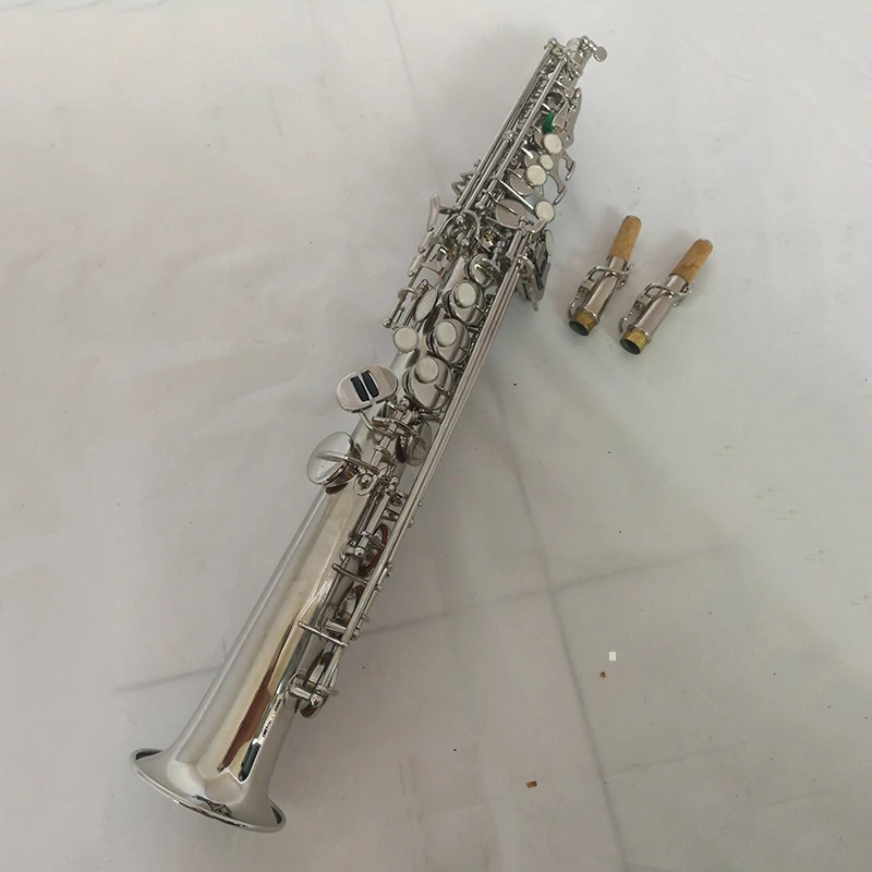 Straight Tube Saxophone Saxophone Manufacturers Drop B Adjustable White Nickel Soprano Sax Saxophone Factory Outlet New