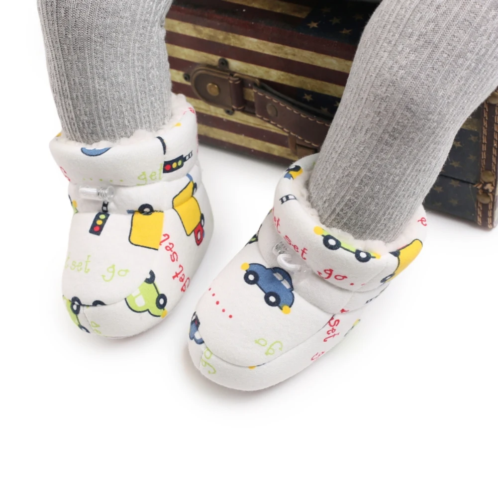 Kids Snow Boots For Boys Girls Fashion Children Casual Shoes Cotton Winter Warm First Walker Cartoon Animal Car Print