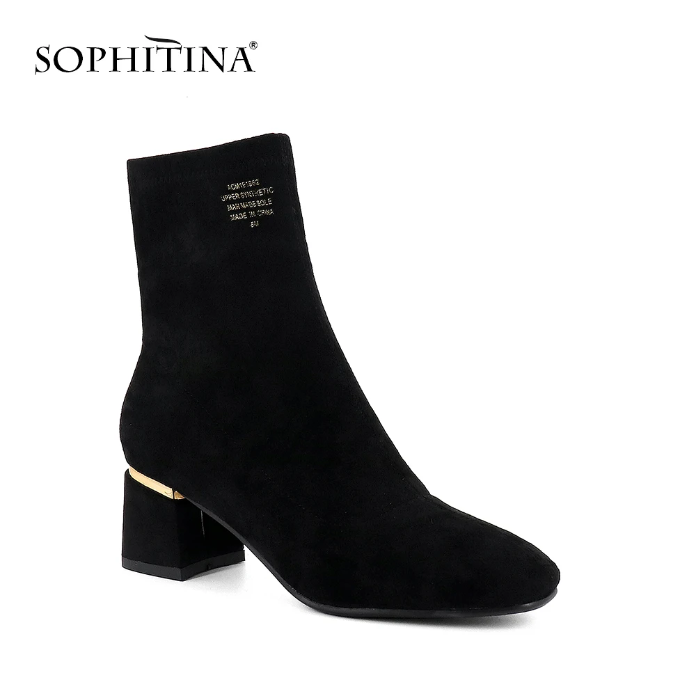 SOPHITINA/Модные женские ботинки; повседневная обувь на квадратном каблуке с круглым носком; однотонные женские ботинки ручной работы на высоком каблуке 5,5 см; SO234
